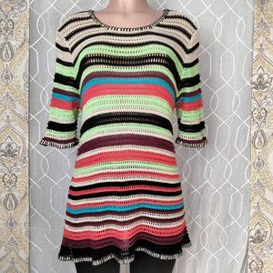 New Directions Petite  crochet top Multi colors Stripe PXL
